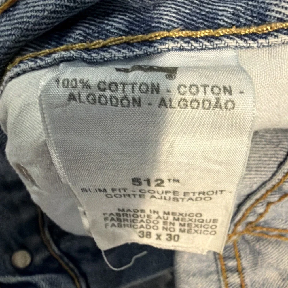 Levis 512 Slim Fit Straight Blue Jeans Men 38 X 30 (FITS 37 X 30) Torn Hems READ